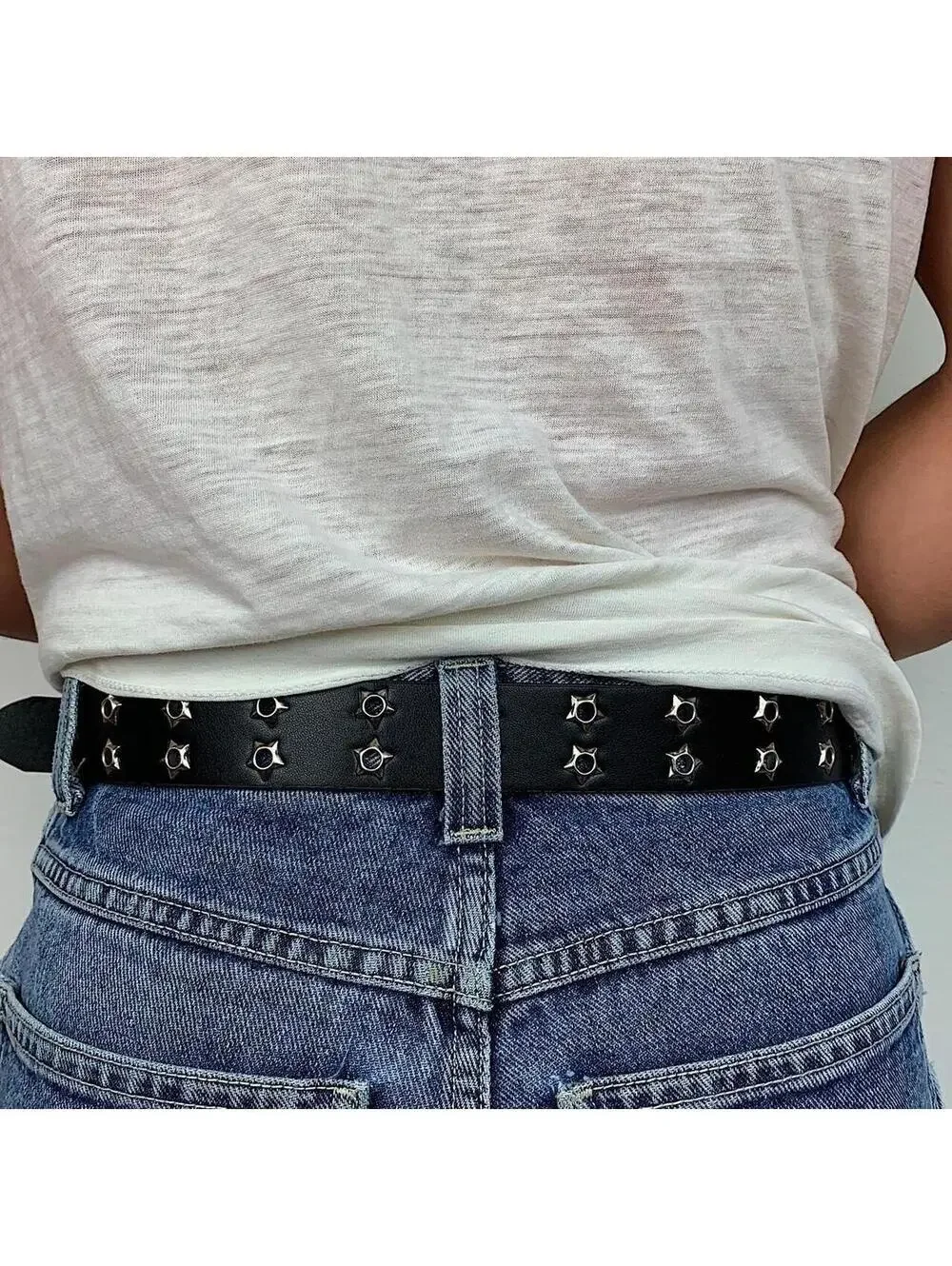 Essential Y2k 2000s style studded punk goth black and silver belt. Great